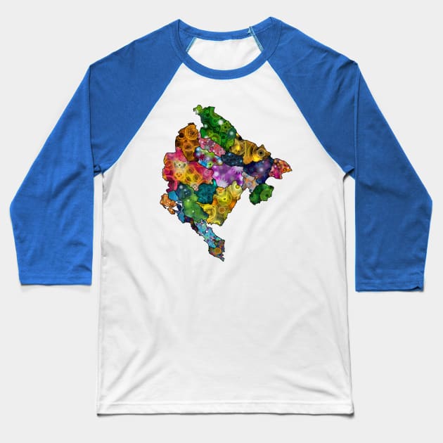 Spirograph Patterned Montenegro Statistical Regions Map Baseball T-Shirt by RachelEDesigns